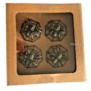 Christian Lacroix Halloween Spider Web Napkin Rings Black Gothic Metal Set of 4